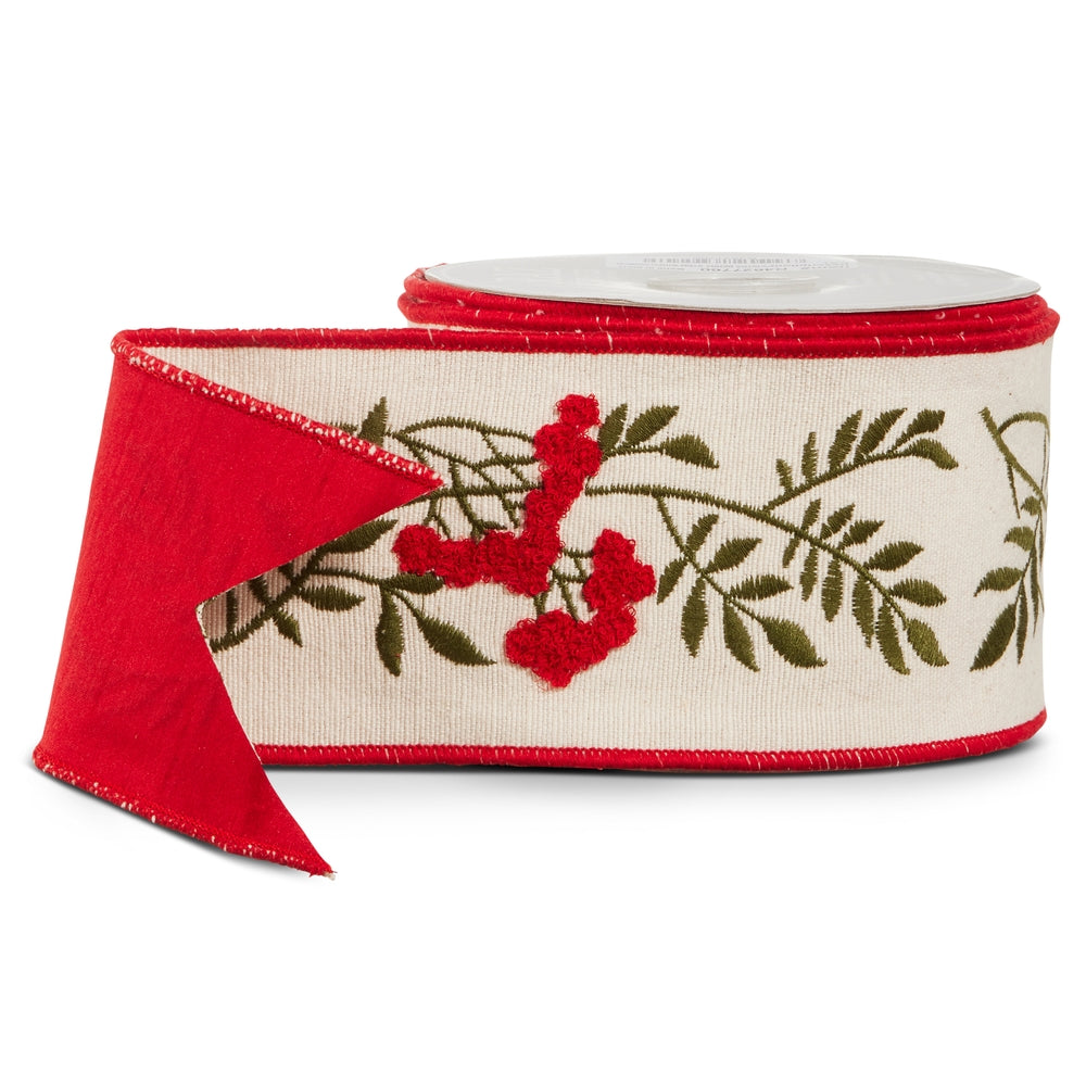 4" X 5 Yds Berry Stem Wired Ribbon