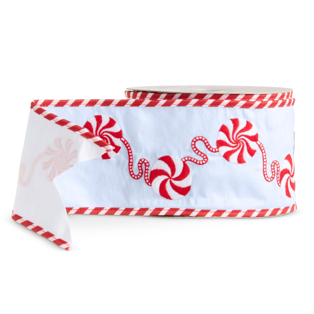 4" X 10 Yds Blue Peppermint Wired Ribbon