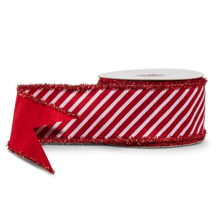 2.5" X 10 Yds Red Peppermint Stripe Tinsel Wired Ribbon