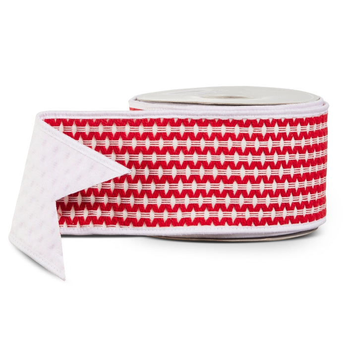 Red and White Smocked Ribbon 4 Inch x 10 Yards Cotton