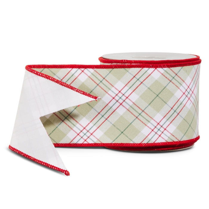 Wired Ribbon Sage Plaid 4 Inch x 10 Yards Polyester