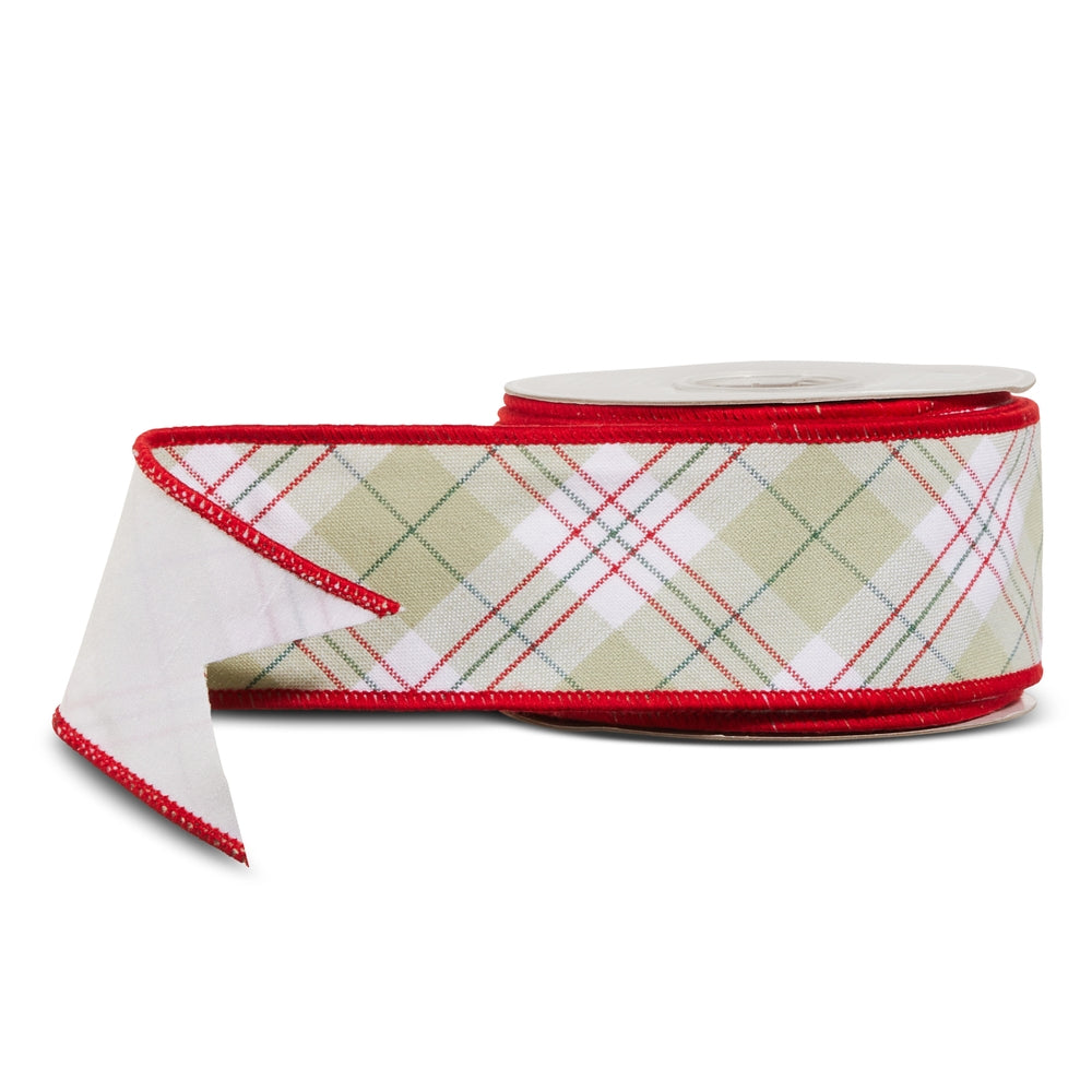 2.5" X 10 Yds Sage Plaid Wired Ribbon