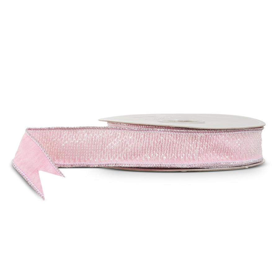 1" X 10 Yds Pink Sequin Stitched Wired Ribbon