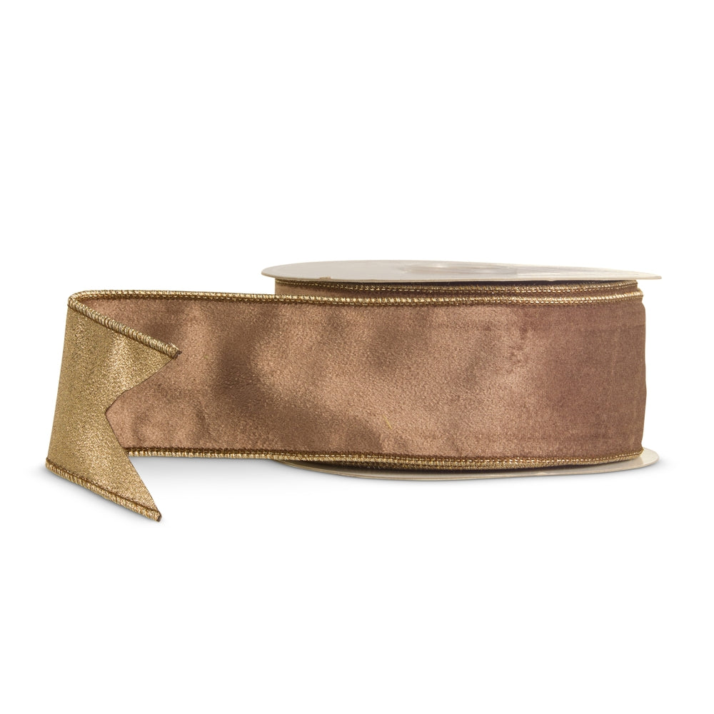 2.5" X 10 Yds Brown Suede and Metallic Wired Ribbon