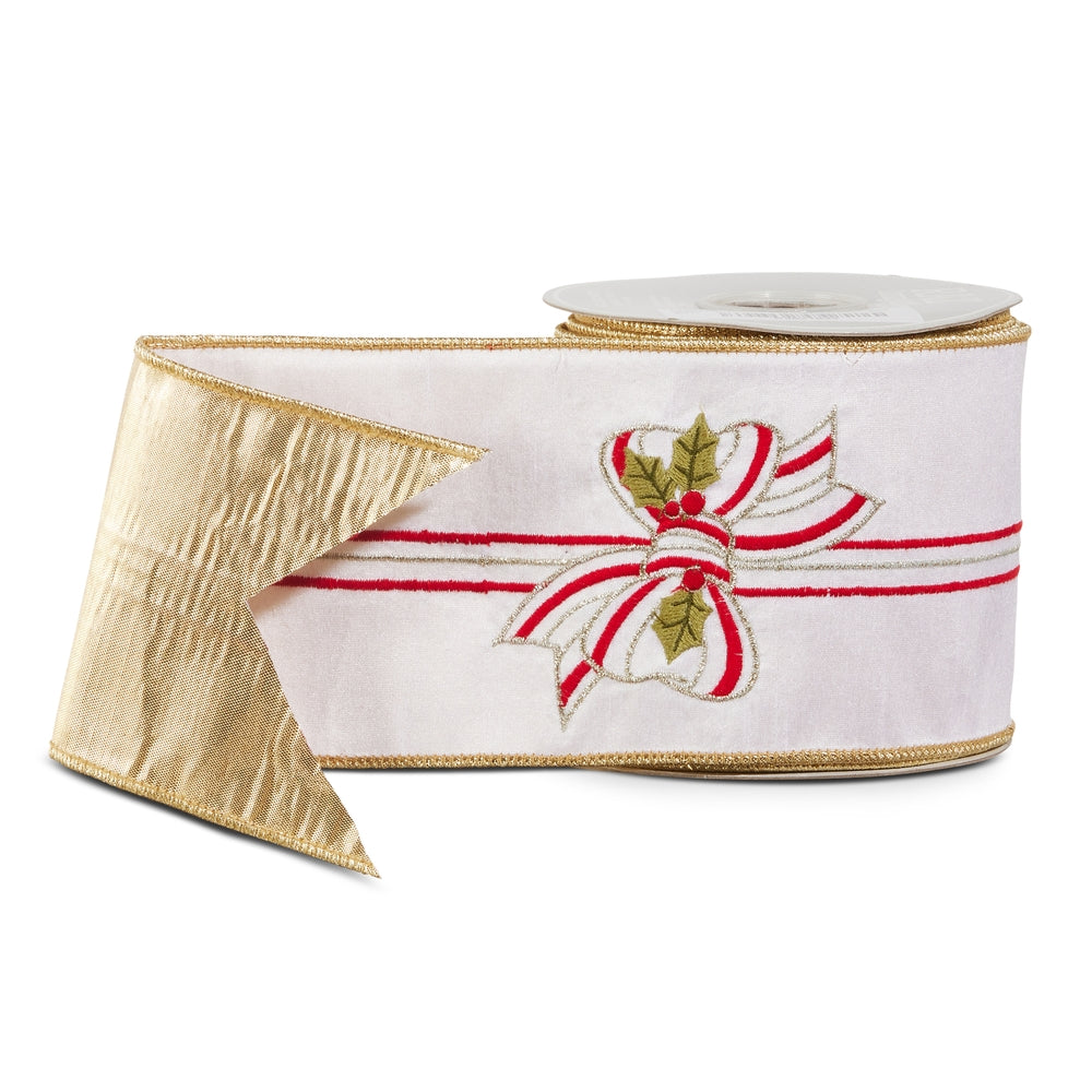 4" X 10 Yds Embroidered Bow Wired Ribbon