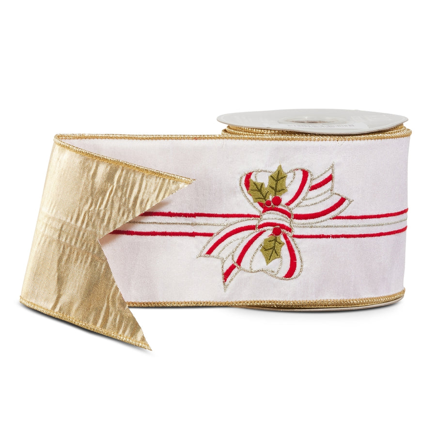 4" X 10 Yds Embroidered Bow Wired Ribbon