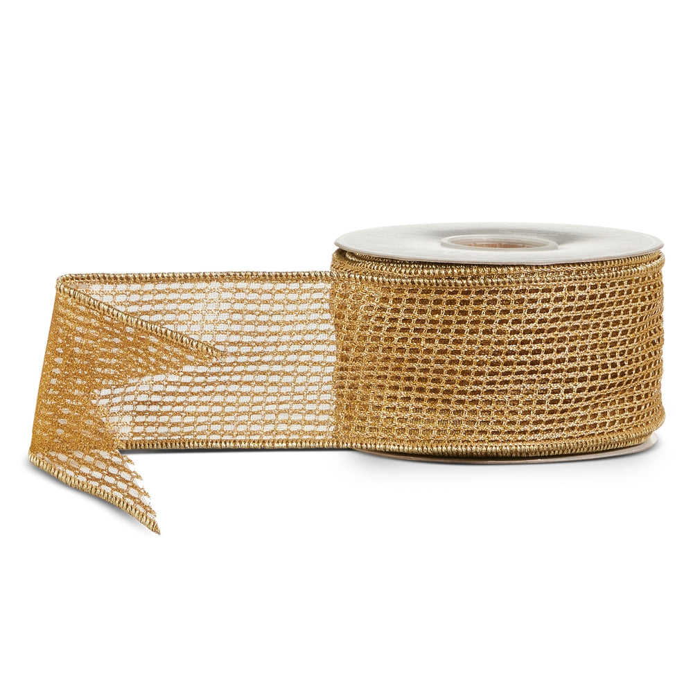 2.5" X 10 Yds Gold Mesh Wired Ribbon