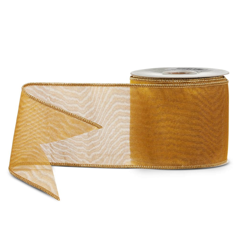 4" X 10 Yds Gold Sheer Wired Ribbon