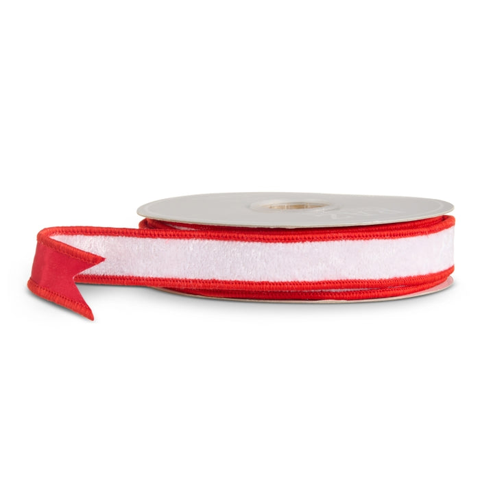 1" X 10 Yds White Velvet and Red Satin Wired Ribbon