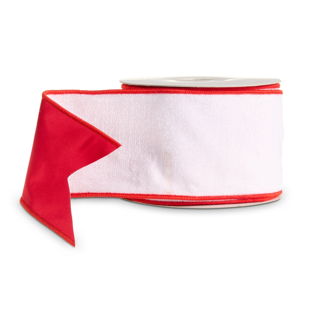 4" X 10 Yds White Velvet and Red Satin Wired Ribbon