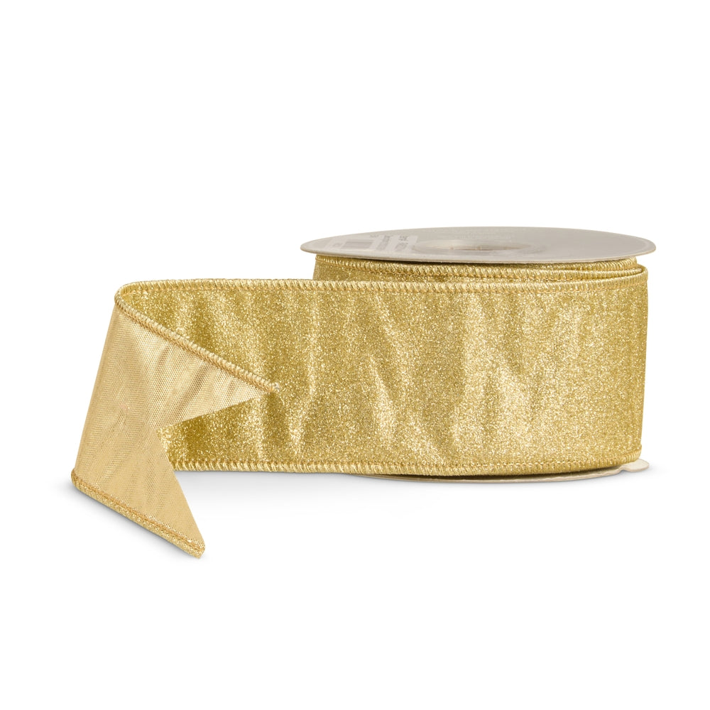 2.5" X 10 Yds Gold Glittered Wired Ribbon