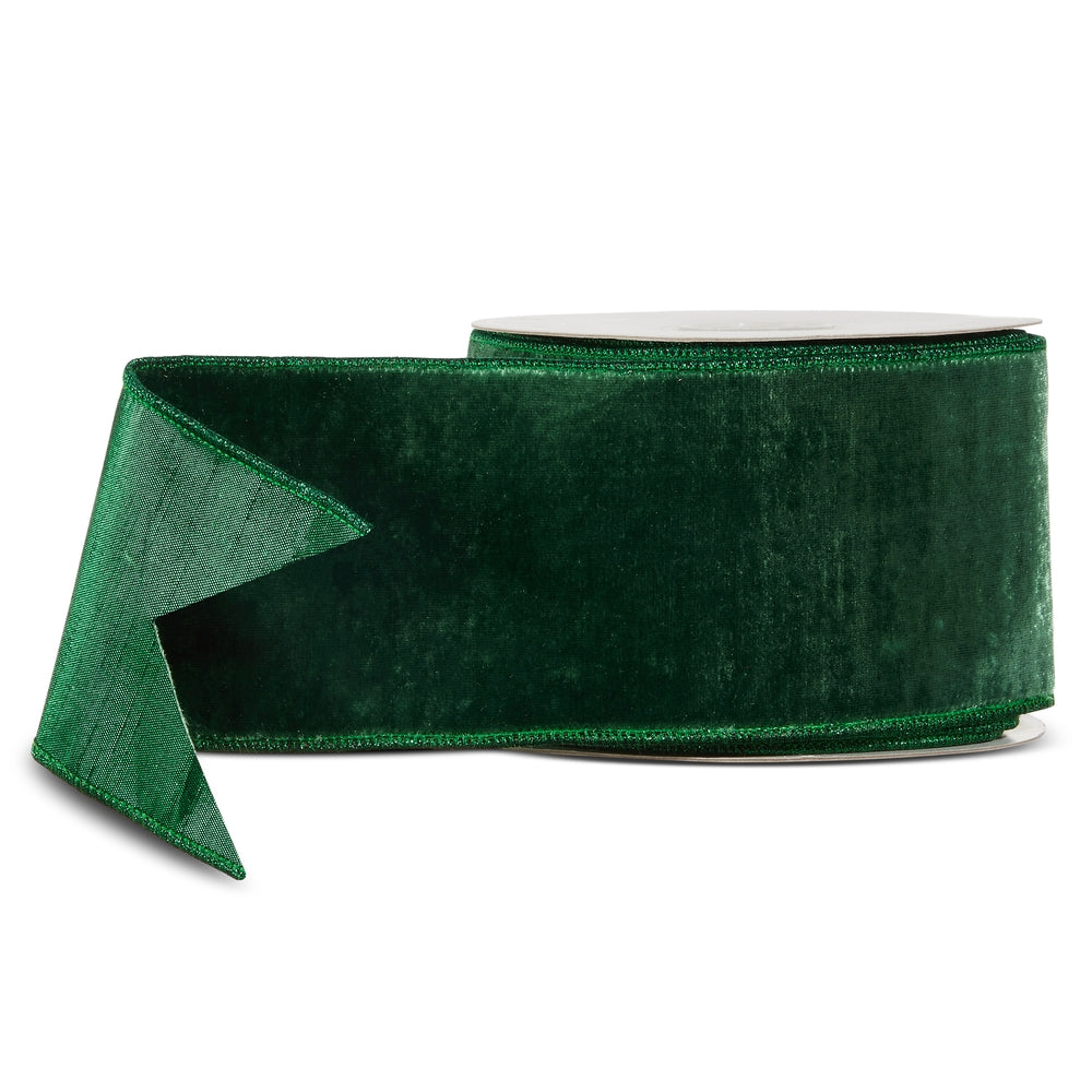 4" X 10 Yds Emerald Velvet Wired Ribbon