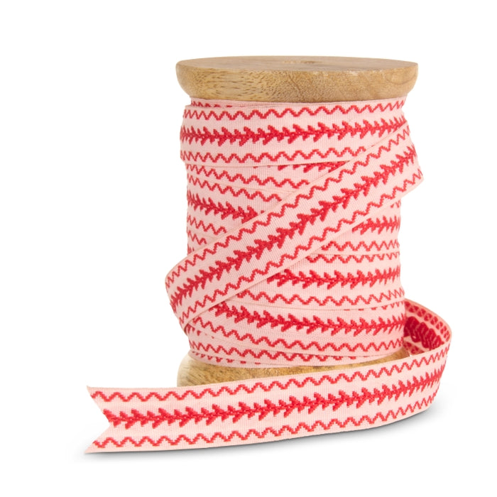 0.5" X 10 Yds Spool of Red and Ivory Patterned Ribbon