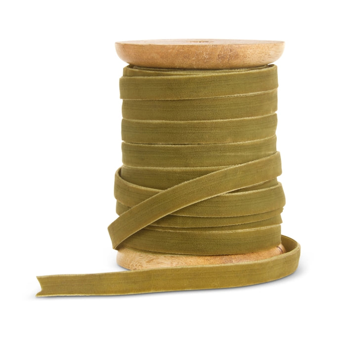 0.25" X 10 Yds Spool of Olive Velvet Ribbon
