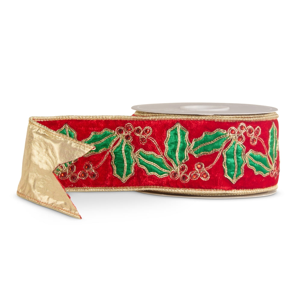 2.5" X 5 Yds Metallic Holly Wired Ribbon
