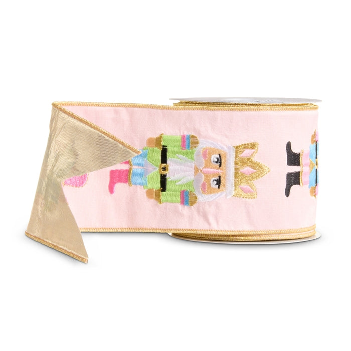 Pink Nutcracker Wired Ribbon 4 Inch by 10 Yards Polyester