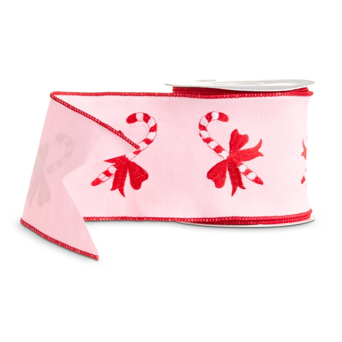Pink Candy Cane Wired Ribbon 4 Inch x 10 Yards Polyester