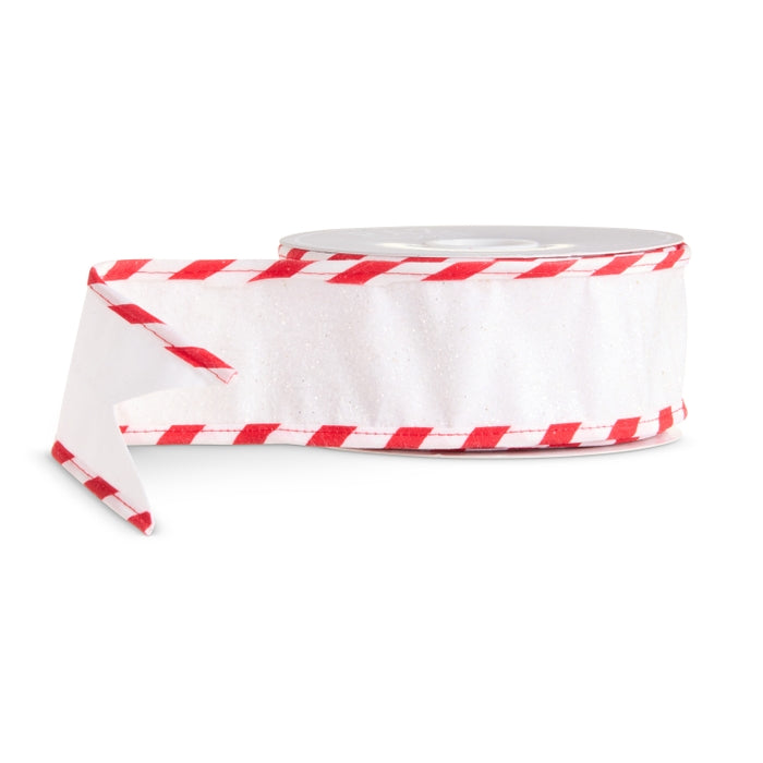 Wired Ribbon White Glittered Peppermint Edge 2.5" x 10 Yds
