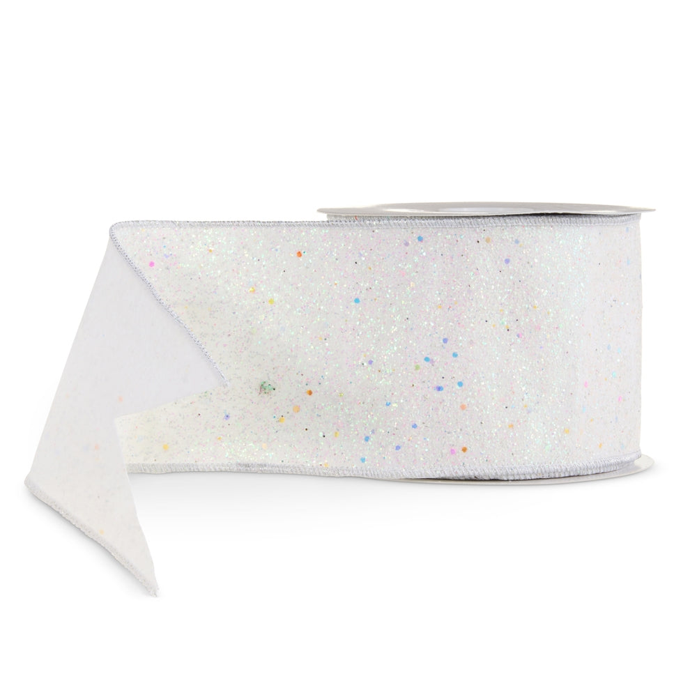 4" X 10 Yds White and Multicolored Glitter Wired Ribbon