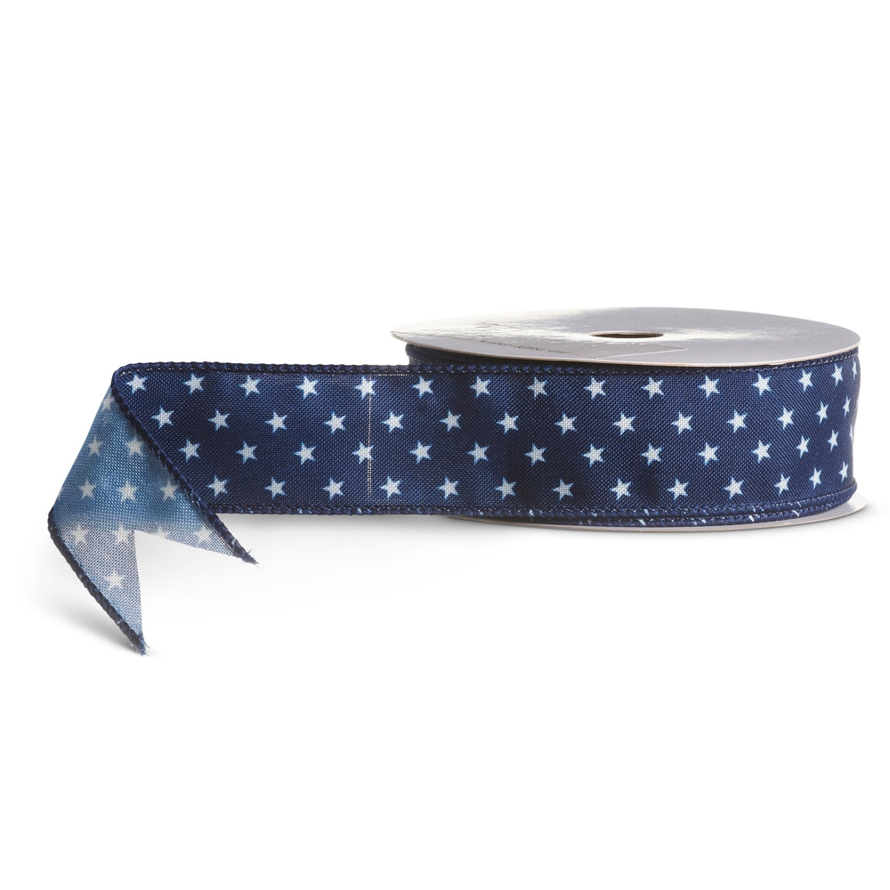1.5" X 10 Yds White and Blue Stars Ribbon