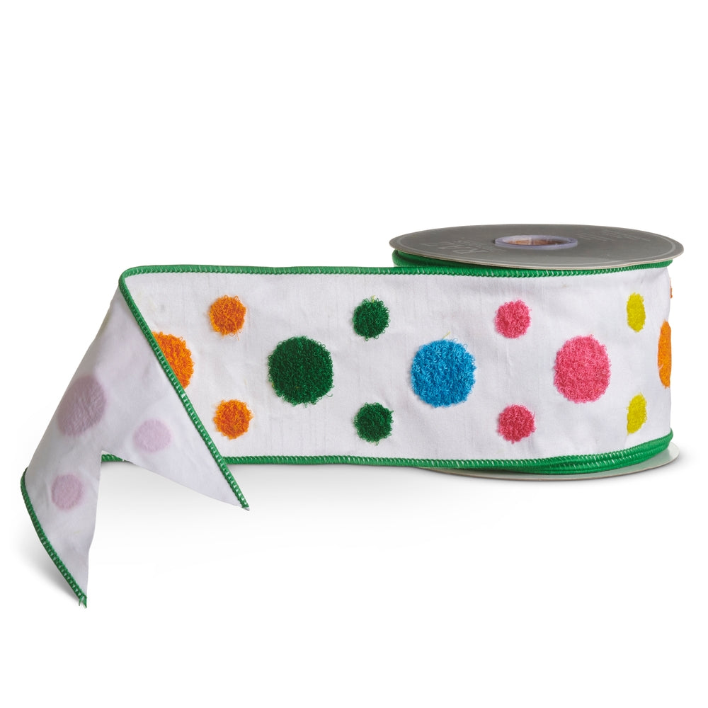4" X 5 Yds Multicolor Polka Dot Wired Ribbon