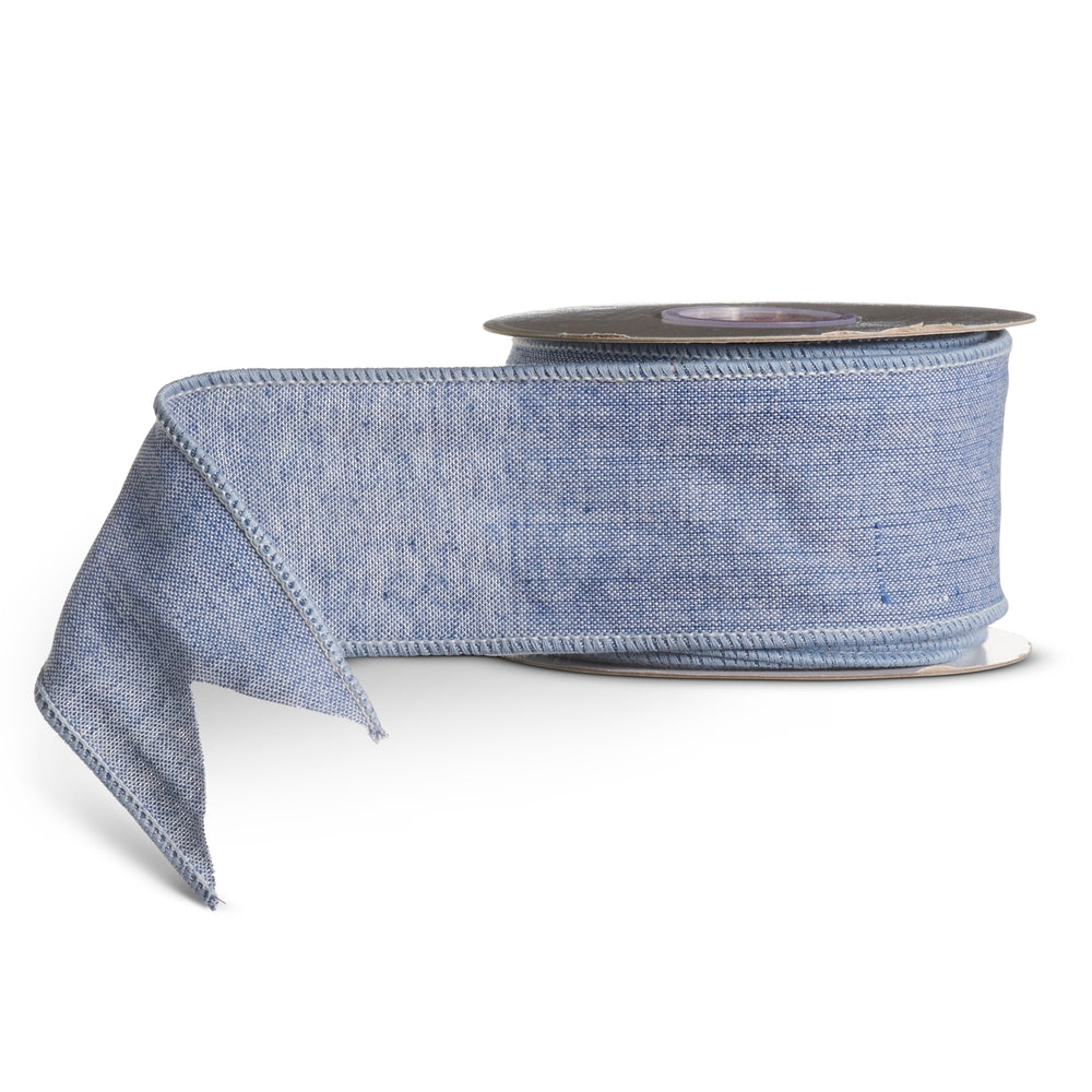 2.5" X 5 Yds Blue Chambray Wired Ribbon