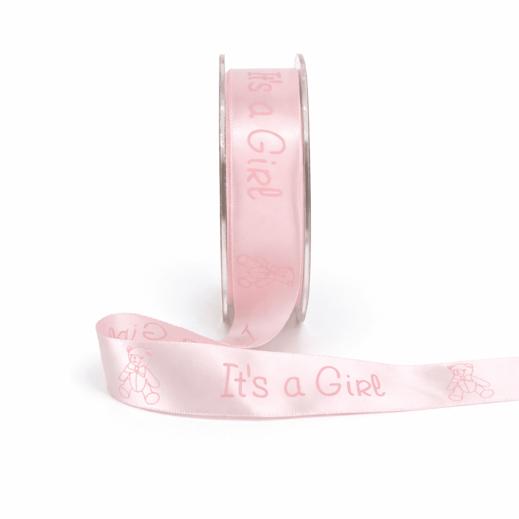 1 Inch “It’s a..” Baby Print Satin Ribbon – RD17 – PINK – IT’S A GIRL