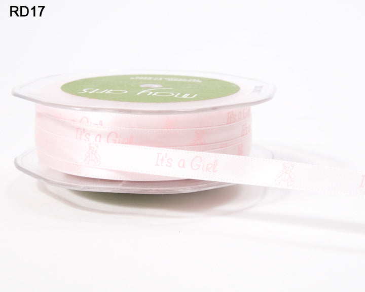 3/8 Inch “It’s a…” Baby Print Satin Ribbon – RD17 – PINK – IT’S A GIRL