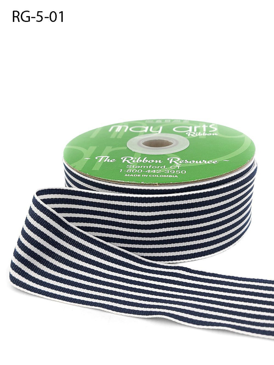 1.5 Inch Woven Grosgrain Stripe Ribbon with Woven Edge – RG-5-01 DARK NAVY/WHITE (NEW)