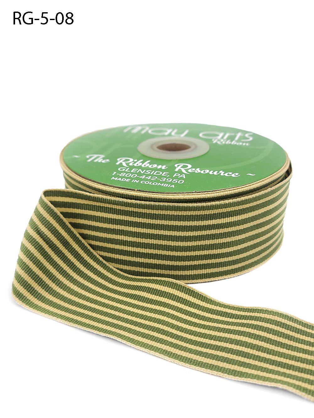 1.5 Inch Woven Grosgrain Stripe Ribbon with Woven Edge – RG-5-08 STONE MOSS/OATMEAL STRIPES (NEW)
