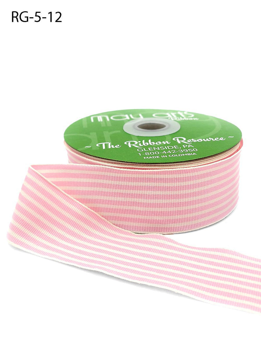 1.5 Inch Woven Grosgrain Stripe Ribbon with Woven Edge – RG-5-12 LIGHT PINK/IVORY STRIPES