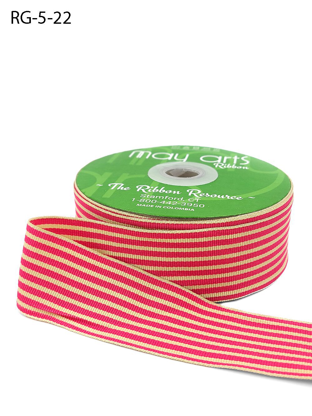 1.5 Inch Woven Grosgrain Stripe Ribbon with Woven Edge – RG-5-22 FUCHSIA/OATMEAL STRIPES