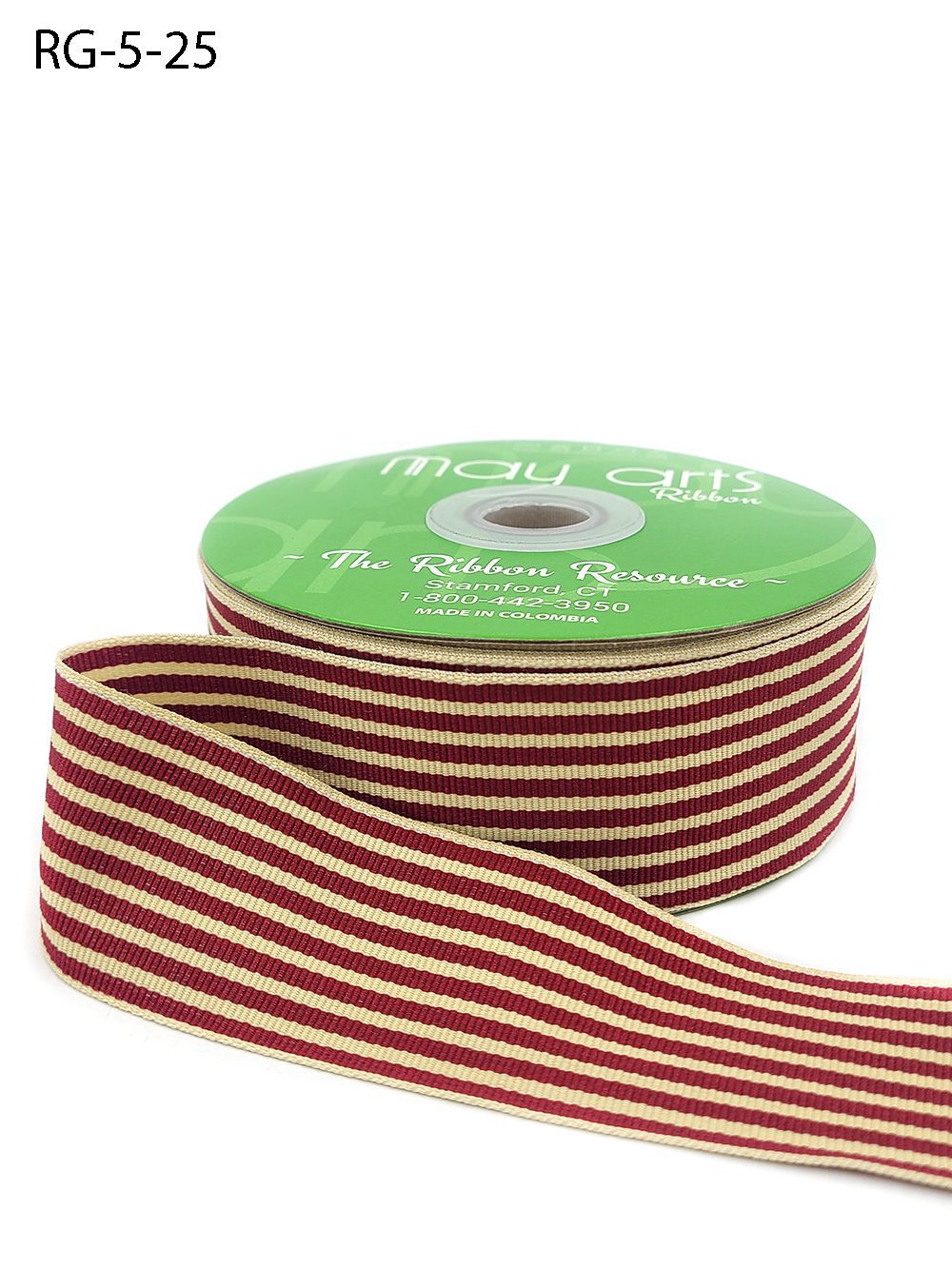 1.5 Inch Woven Grosgrain Stripe Ribbon with Woven Edge – RG-5-25 BURGUNDY/OATMEAL STRIPES