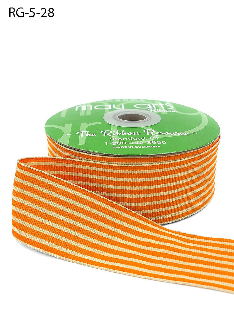 1.5 Inch Woven Grosgrain Stripe Ribbon with Woven Edge – RG-5-28 ORANGE/OATMEAL STRIPES