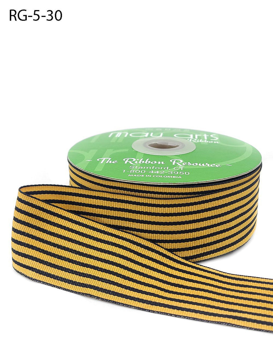 1.5 Inch Woven Grosgrain Stripe Ribbon with Woven Edge – RG-5-30 BLACK/GOLD (NEW)