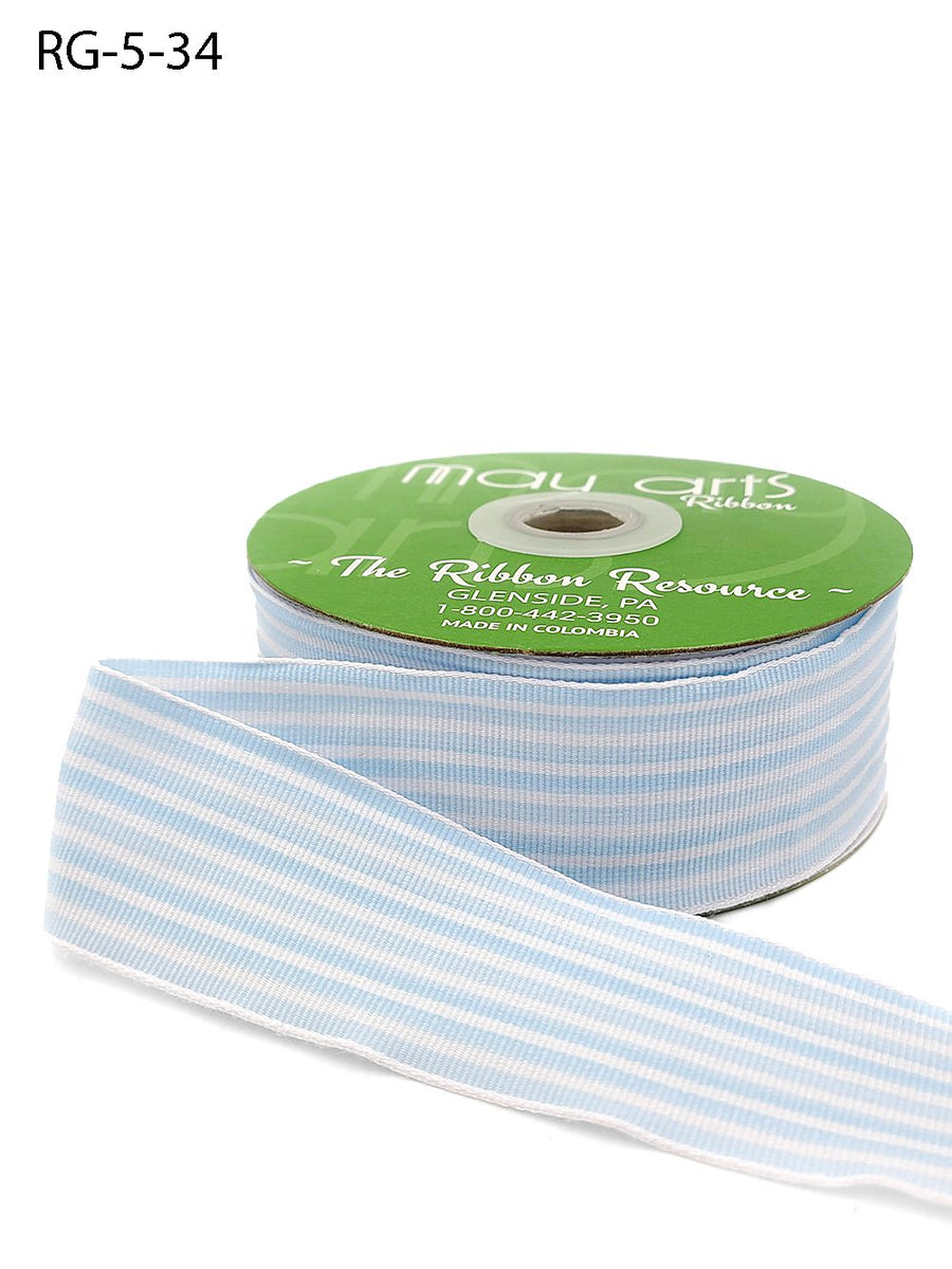 1.5 Inch Woven Grosgrain Stripe Ribbon with Woven Edge – RG-5-34 LIGHT BLUE/WHITE STRIPES