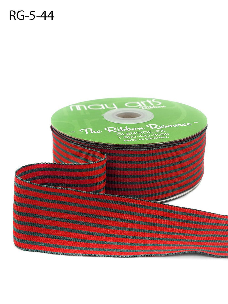 1.5 Inch Woven Grosgrain Stripe Ribbon with Woven Edge – RG-5-44 RED/GREEN STRIPES
