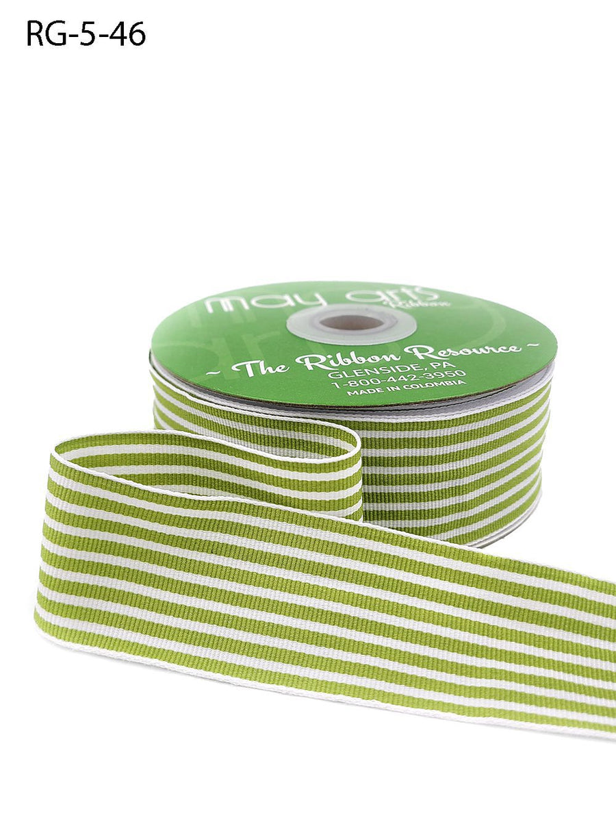 1.5 Inch Woven Grosgrain Stripe Ribbon with Woven Edge – RG-5-46 CELERY/WHITE STRIPES