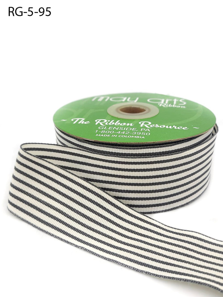 1.5 Inch Woven Grosgrain Stripe Ribbon with Woven Edge – RG-5-95 CHARCOAL/IVORY (NEW)
