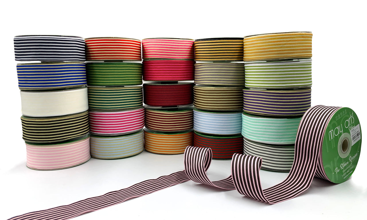 1.5 Inch Woven Grosgrain Stripe Ribbon with Woven Edge – RG-5-03 ROYAL BLUE/OATMEAL STRIPES