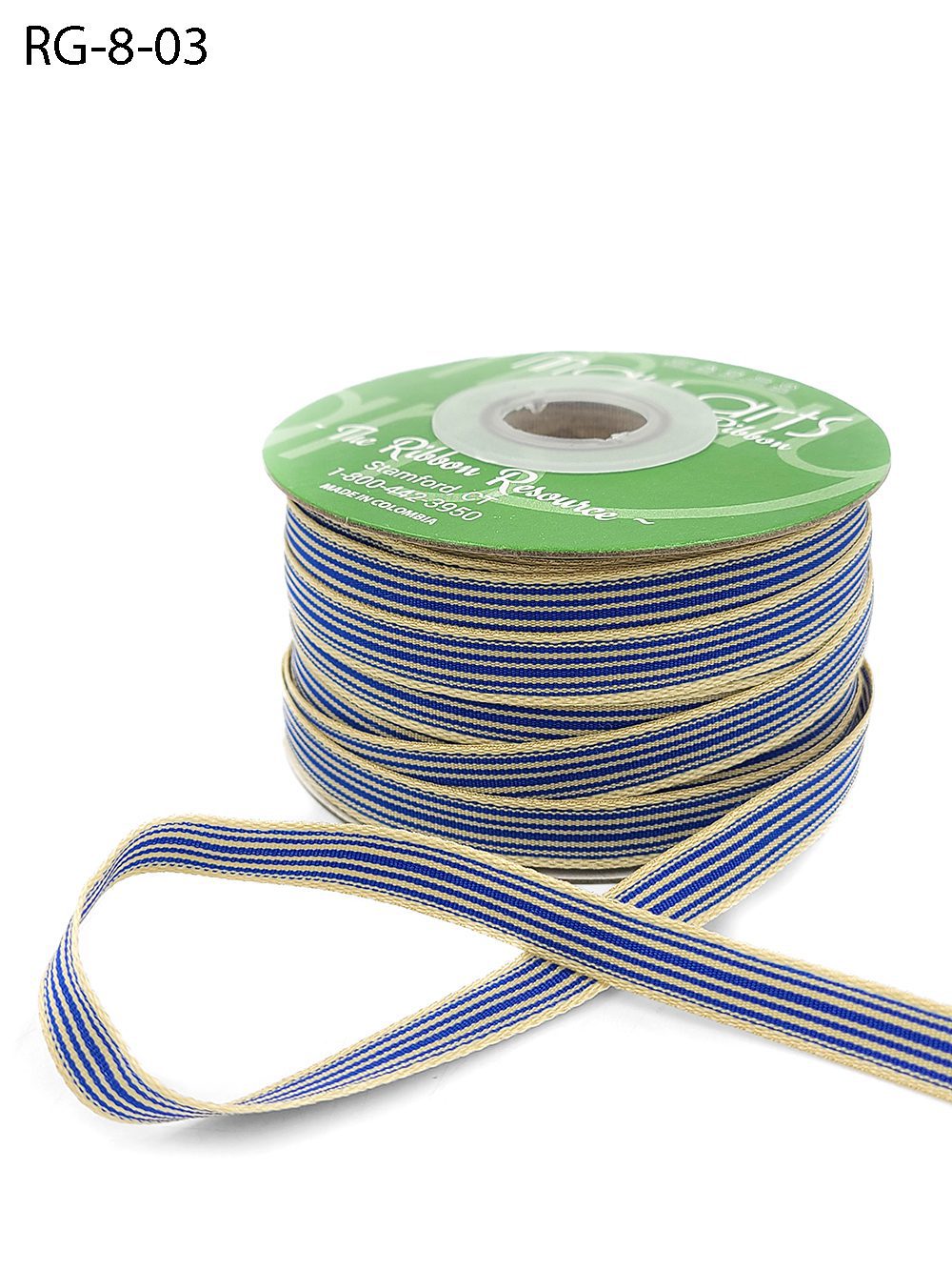 3/8 Inch Woven Grosgrain Stripe Ribbon with Woven Edge – RG-8-03 – ROYAL BLUE/OATMEAL SRIPES