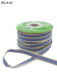 3/8 Inch Woven Grosgrain Stripe Ribbon with Woven Edge – RG-8-03 – ROYAL BLUE/OATMEAL SRIPES