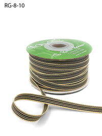 3/8 Inch Woven Grosgrain Stripe Ribbon with Woven Edge – RG-8-10 – BLACK/OATMEAL STRIPES