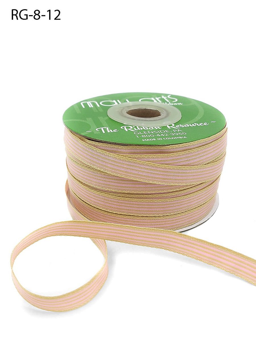 3/8 Inch Woven Grosgrain Stripe Ribbon with Woven Edge – RG-8-12 – LIGHT PINK/IVORY STRIPES