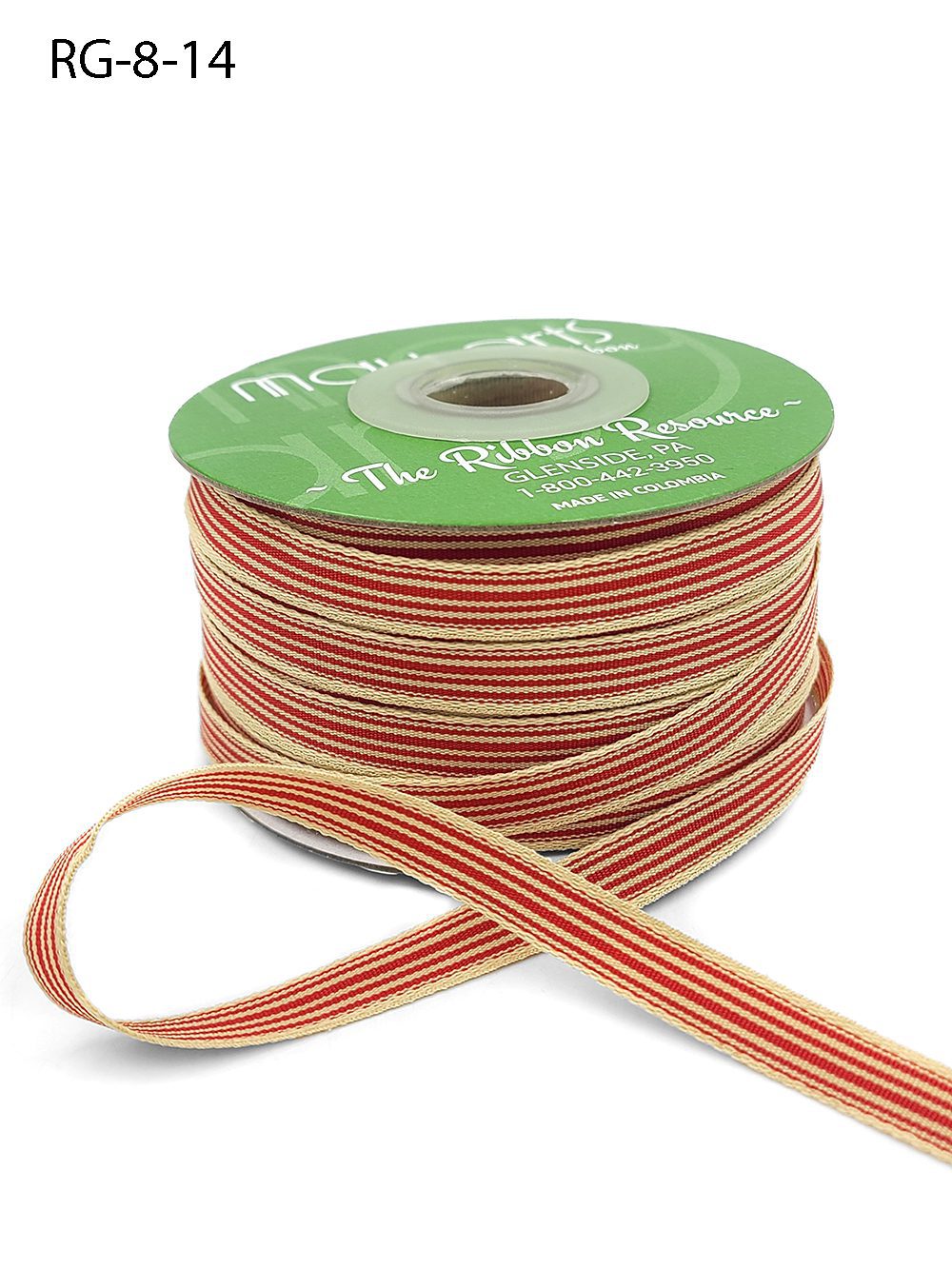 3/8 Inch Woven Grosgrain Stripe Ribbon with Woven Edge – RG-8-14 – RED/OATMEAL STRIPES
