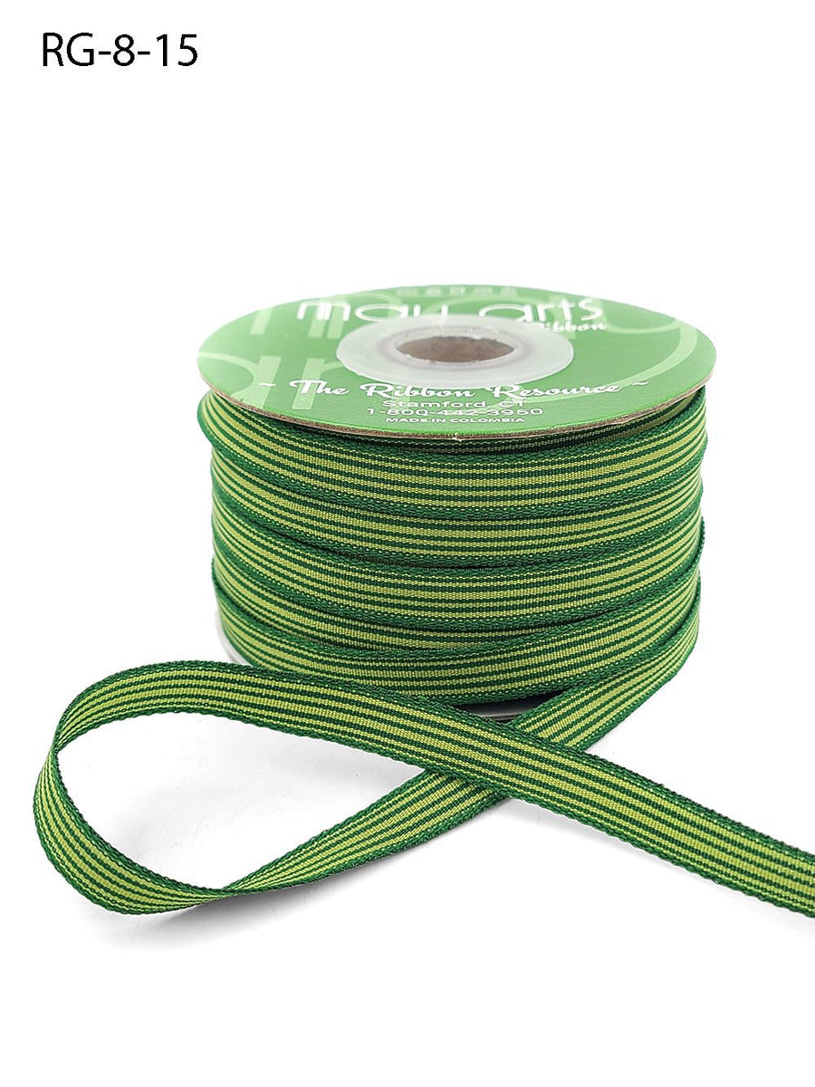 3/8 Inch Woven Grosgrain Stripe Ribbon with Woven Edge – RG-8-15 GREEN/PARROT GREEN (NEW)