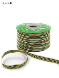3/8 Inch Woven Grosgrain Stripe Ribbon with Woven Edge – RG-8-16 – GREEN/OATMEAL STRIPES