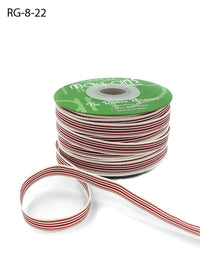 3/8 Inch Woven Grosgrain Stripe Ribbon with Woven Edge – RG-8-22 DARK FUCHSIA/OATMEAL STRIPES