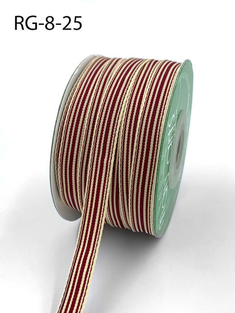 3/8 Inch Woven Grosgrain Stripe Ribbon with Woven Edge – RG-8-25 – BURGUNDY/OATMEAL STRIPES