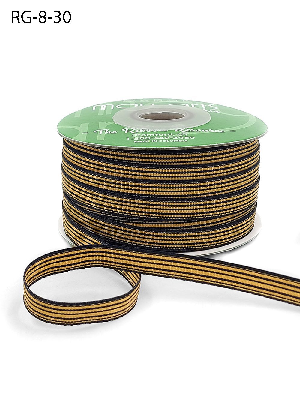 3/8 Inch Woven Grosgrain Stripe Ribbon with Woven Edge – RG-8-30 BLACK/GOLD (NEW)
